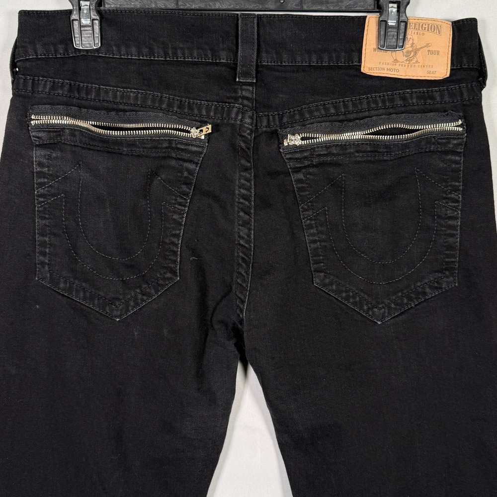 True‎ Religion Mens Slim Moto Zippers Black Biker Jeans MAXH208EL Size 38x33